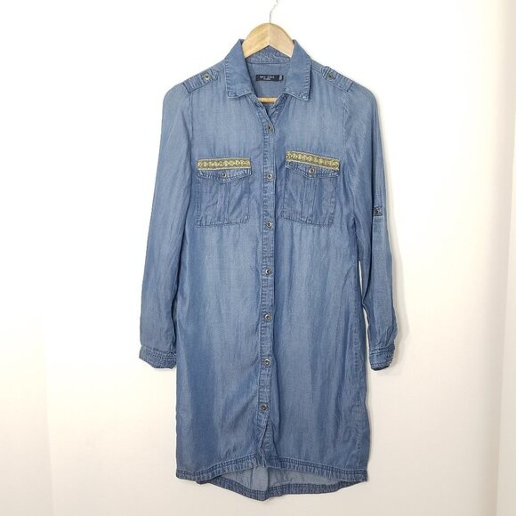 Max Jeans Blue Chambray Lightweight  Long Sleeve Button Down Shirt Dress Size XS - Picture 2 of 13